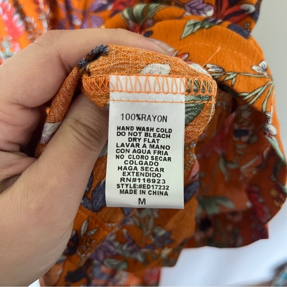 Easel Dress Size Medium Orange Floral Sundress Tie Straps Flowy Boho - Picture 7 of 11